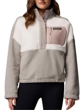 Columbia Colorblock Sherpa Pullover in Cream, Light Pink & Light Gray